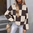 thumbnail image 3 of Azrian Clearance Sweater for Women, Long Sleeve Crewneck Knitted Tops Pullover Sweater Women's New Checkered Round Neck Long Sleeved Knitted Sweater, 3 of 6