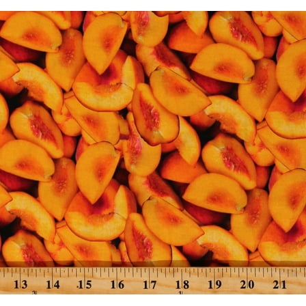 Cotton Peaches Sliced Fruit Food Summer Allover Cotton Fabric Print by the Yard (115482)