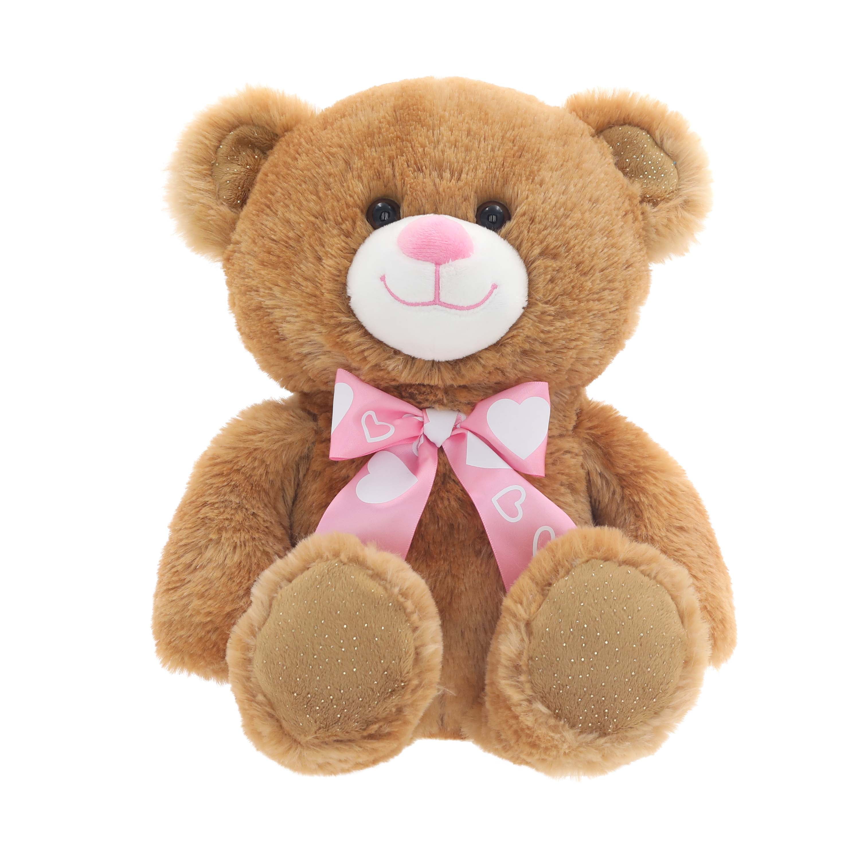 Tan Teddy Bear 10-Inch Plush Stuffed Animal with Heart-Print Bow for Valentine's Day by Way to Celebrate