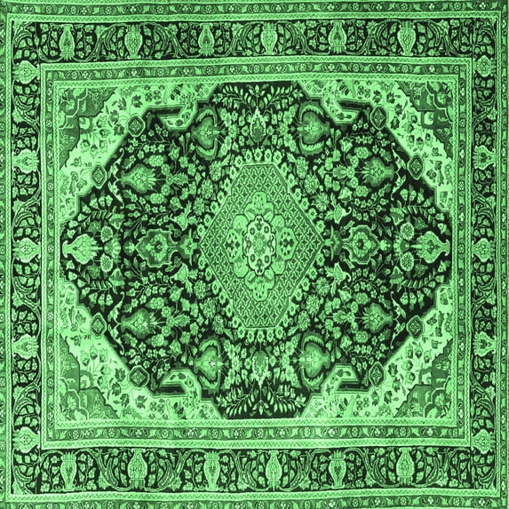 Ahgly Company Machine Washable Indoor Square Persian Emerald Green Traditional Area Rugs, 8' Square