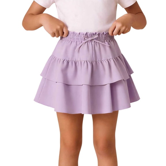 Edvintorg Girls Skirt Fashion Solid Color Ruffle Flowy Mini Skirt High Waisted Casual Summer Skirts with Ruffles