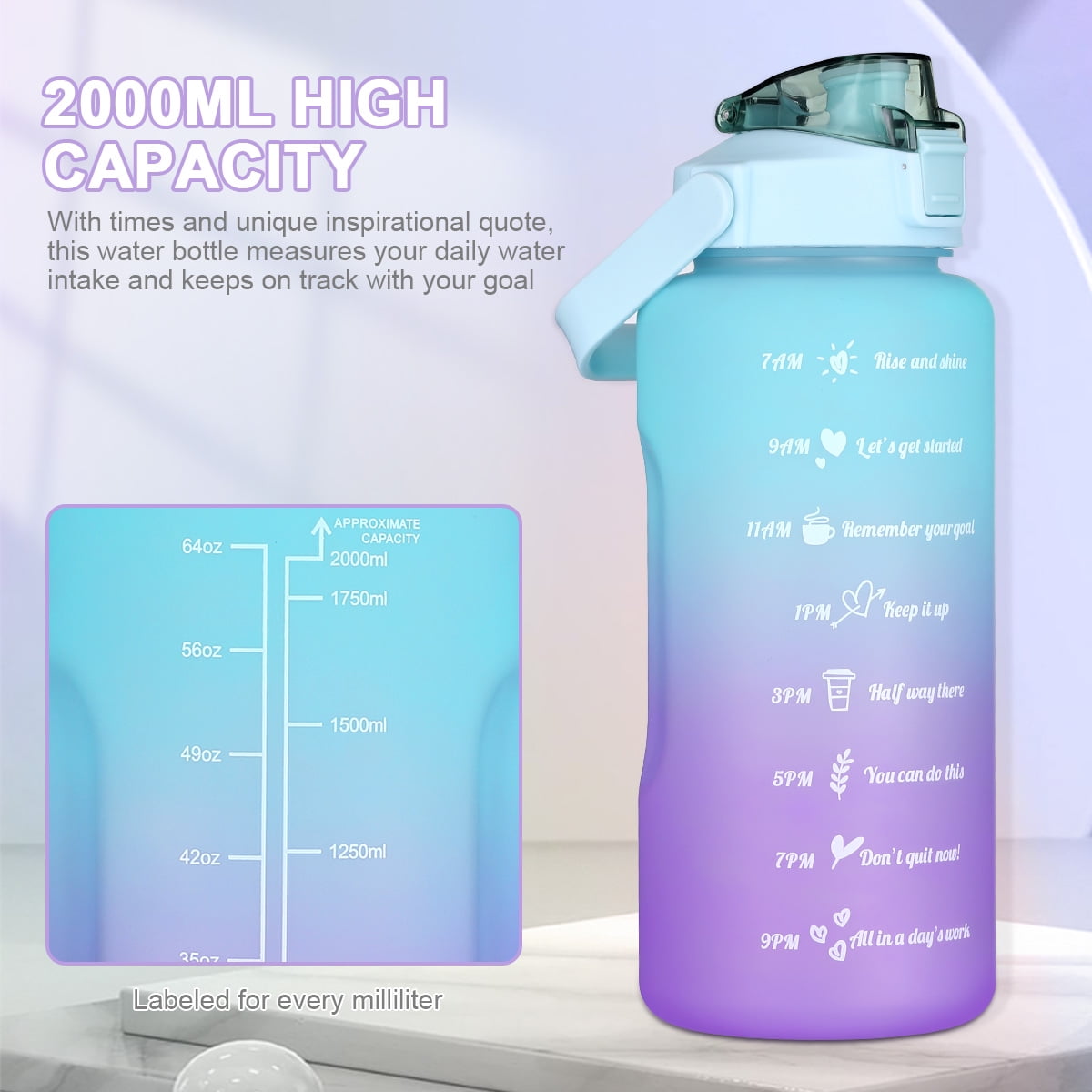 Unique and cute water bottles to help you drink your 5+ cups a day. This  2000ml huge water bottle can be topped up a couple of times a day…