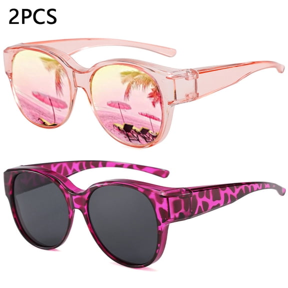 2PCS Fit Over Glasses Sunglasses for Women Men, Oversized Cat Eye Sunglasses Polarized 100% UV400 Protection