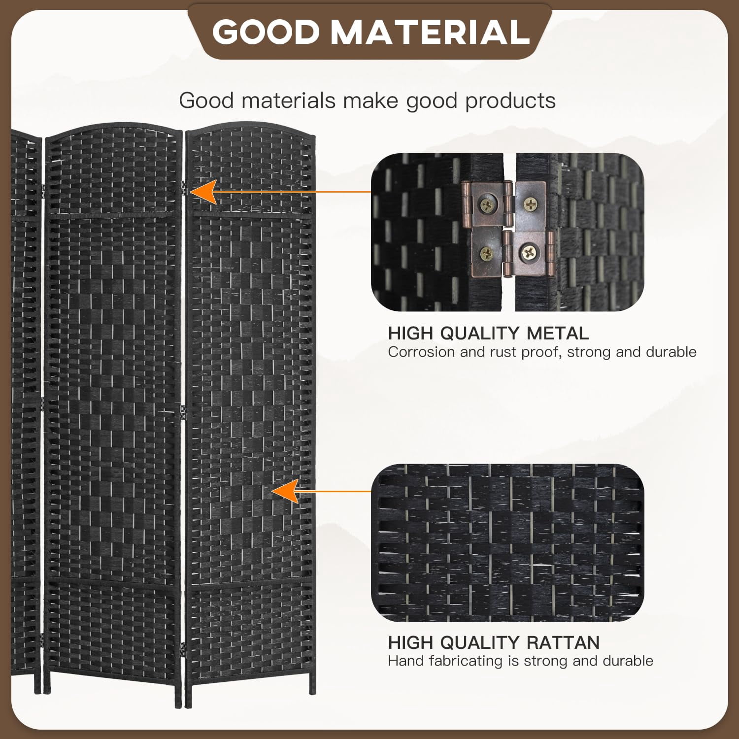 NiamVelo 4 Panel Room Dividers Folding Privacy Divider 6Ft Indoor Wall Divider Portable Partition Wood Screen, Black