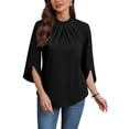 thumbnail image 5 of WIHOLL 3/4 Length Sleeve Womens Tops Pleated Front Blouses for Women Trendy Business Casual Outfits Spring Summer Clothes, 5 of 11