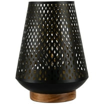 Northlight Laser-Cut Diamond Pattern Iron Table Lamp with Wood Base  - 11" - Black and Gold