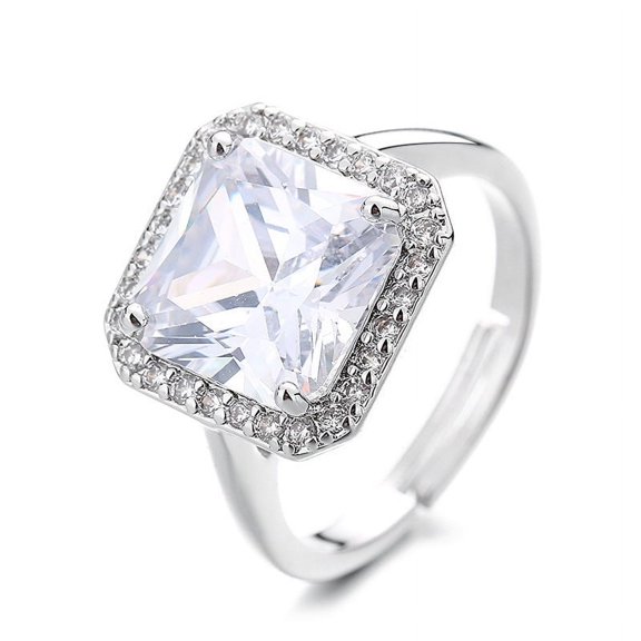 Adjustable Open Ring for Women, Retro Geometric Square Design, Affordable Luxury Copper Ring, Silver and Gold Options