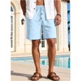thumbnail image 4 of Men's Cotton Linen Drawstring Elastic Waist Knee Length Shorts Light Blue M, 4 of 10