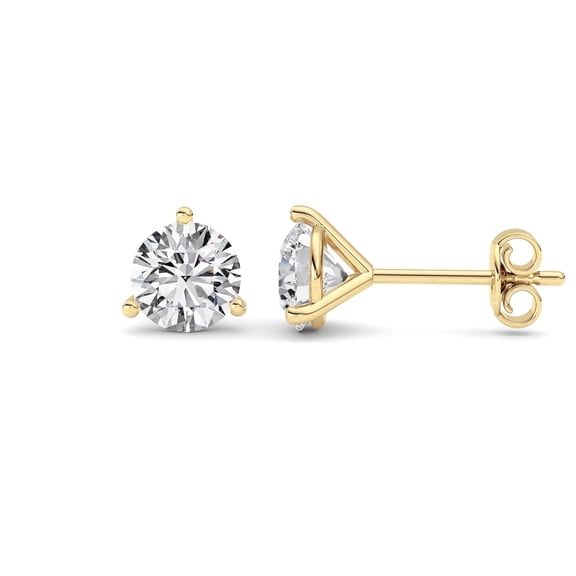Fireborn Three Prong Martini G-Color Diamond Stud Earrings, 1.00 CTTW, 14K Yellow Gold