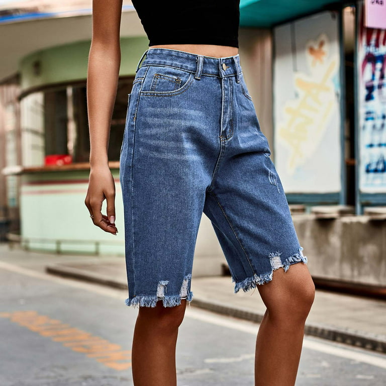 Fringe Pant Shorts Loose Zipper Button Shorts Denim Jean Trousers Summer Women Short Pockets Pants - Lounge Jean Ripped Denim Length Scrunch Solid Jeans Up with Shorts Baggy Denim Size Plus Gaecuw