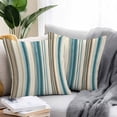 thumbnail image 2 of Throw Pillow Covers 16x16 Inch Set of 2, Turquoise Beige Waterproof Outdoor Pillow Covers, Boho Vertical Stripes Bohemian Retro Decorative Cushion Pillowcases for Couch, Sofa, Bed, Garden, Patio, 2 of 9