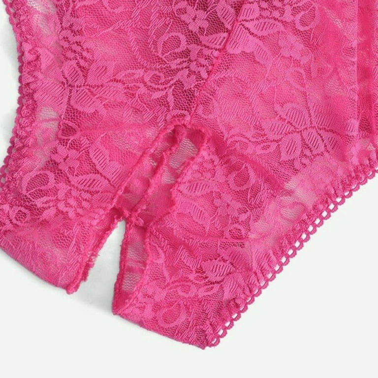 XMMSWDLA Women's Lace Sexy Hollow Open Crotch Panties Underwear Knickers  Lingerie Thongs Hot Pink XL Girls Underwear