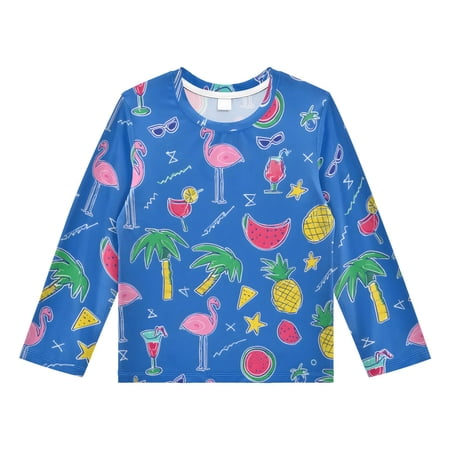 Flamingo Watermelon Pattern Boys Rash Guard Shirts UPF 50 Plus Sun Protection Short Sleeve Swim Tees 5-6T