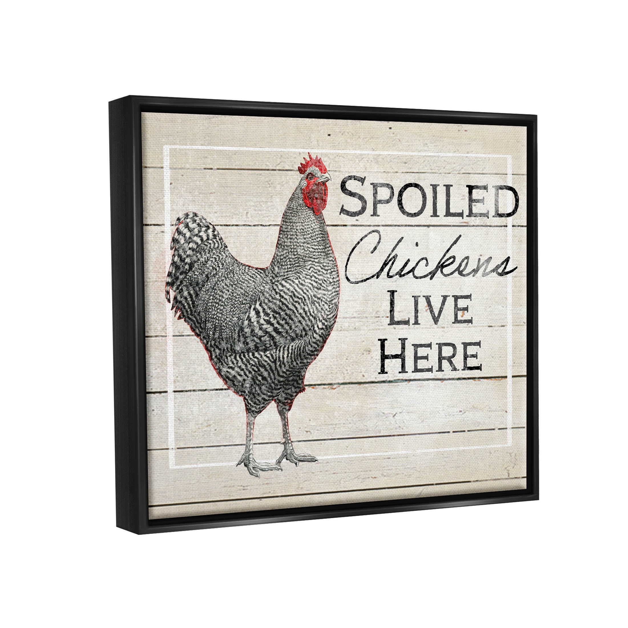 Stupell Industries Spoiled Chickens Live Here Phrase Graphic Art Jet Black Floating Framed Canvas Print Wall Art, Design by The Saturday Evening Post