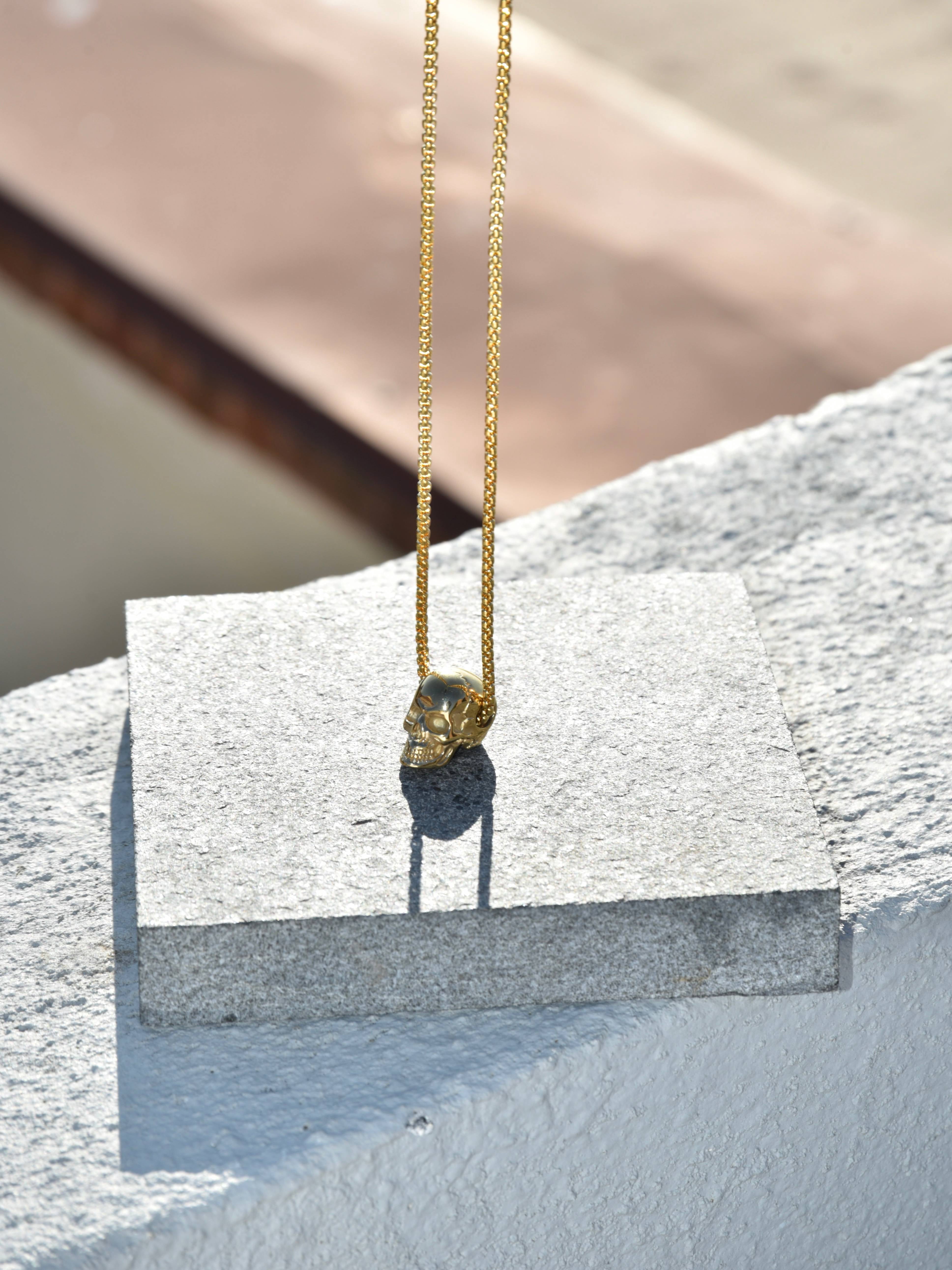 Ed Jacobs Gold Stainless Steel Skull 24" Necklace