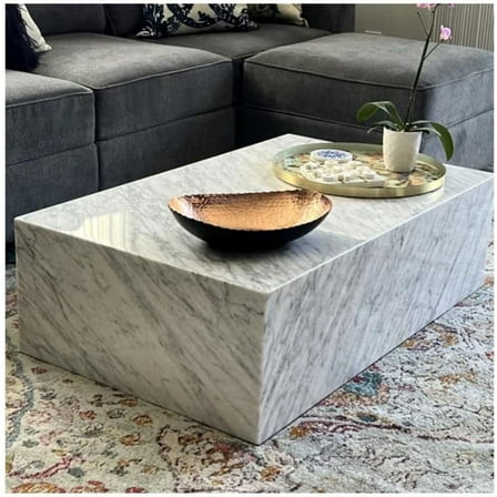 BETACH Genuine Marble Block Coffee Table - Carrara Marble