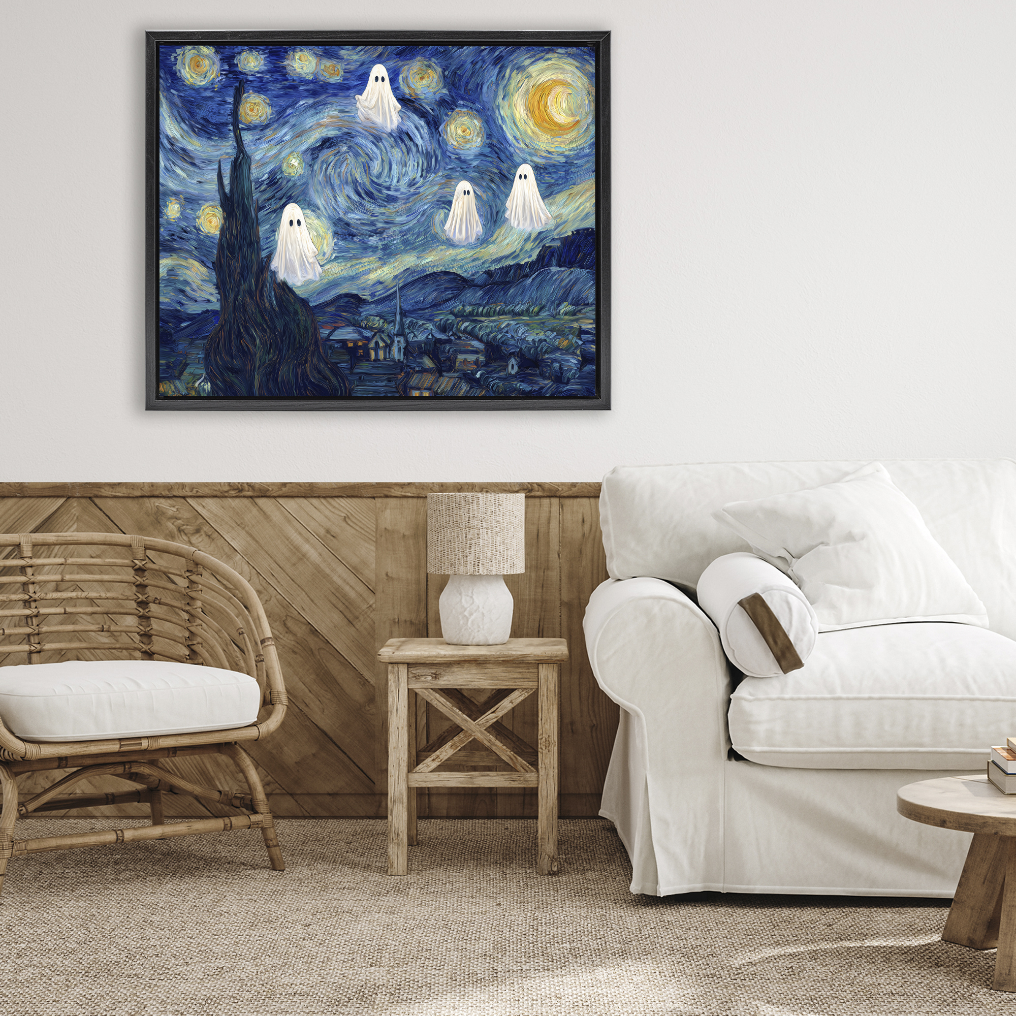 Classic Night Ghosties Black Framed Floater Canvas Wall Art, design by Arlington Prints