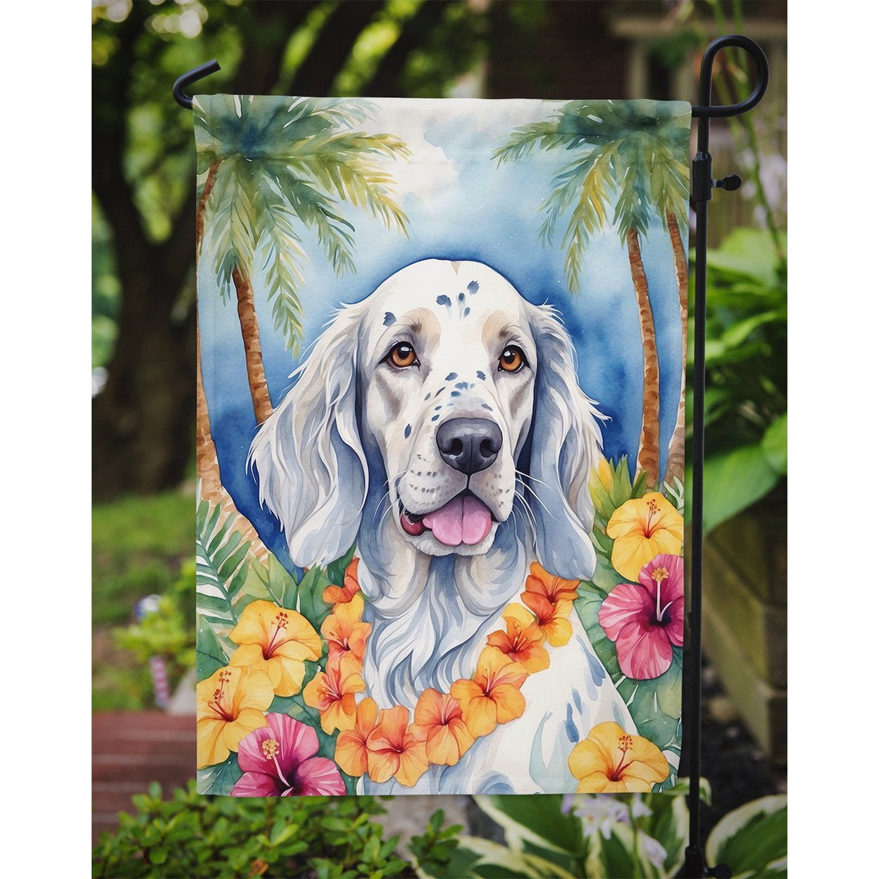 English Setter Luau Garden Flag 11.25 in x 15.5 in