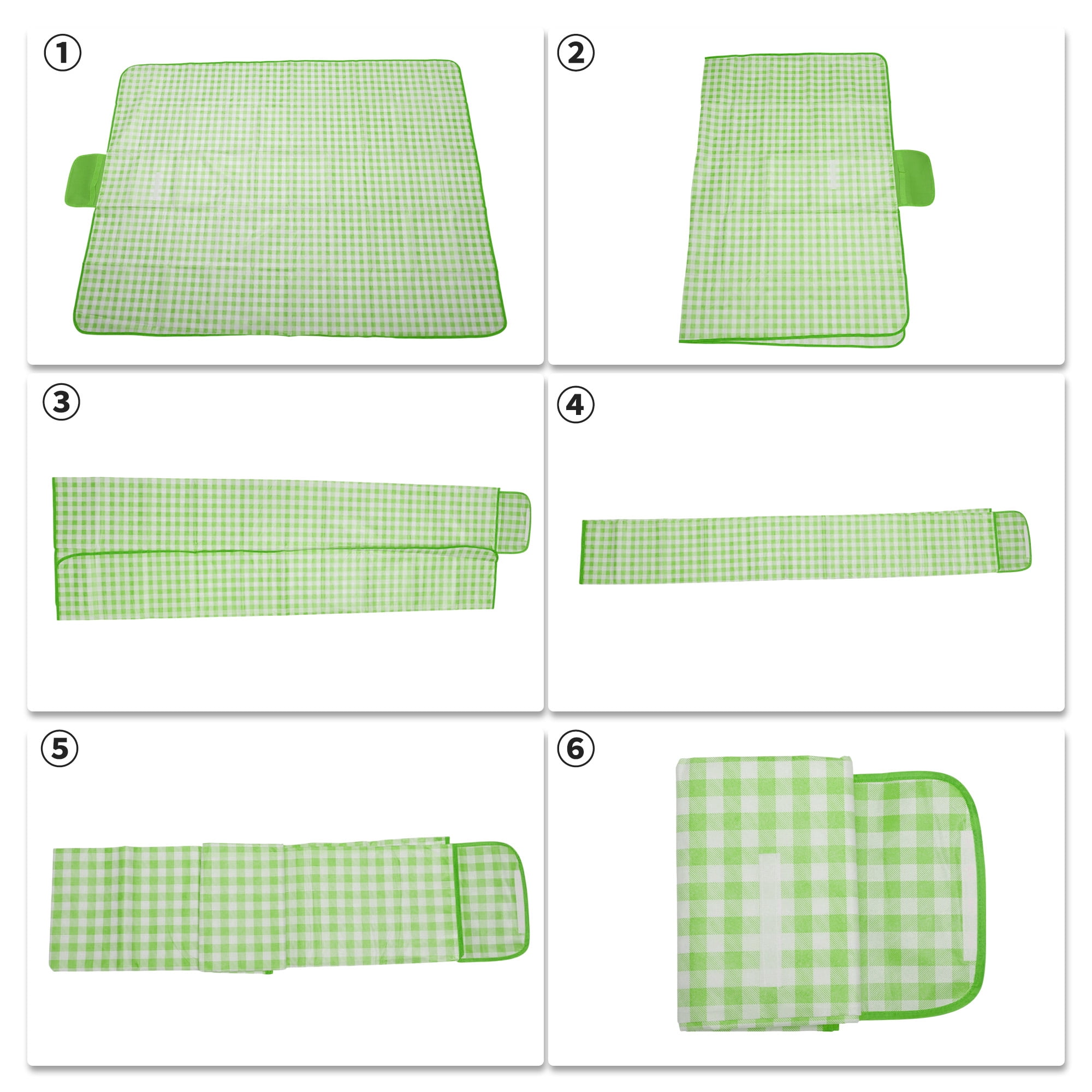 Unique Bargains Picnic Blanket Beach Mat Lightweight with Handle Green White 200x200cm