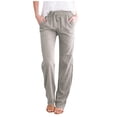 thumbnail image 3 of Wirdiell Women Casual Linen Pants Straight Leg Pants High Waisted Beach Pants Drawstring Relaxed Fit Sweatpants with Pockets, 3 of 6