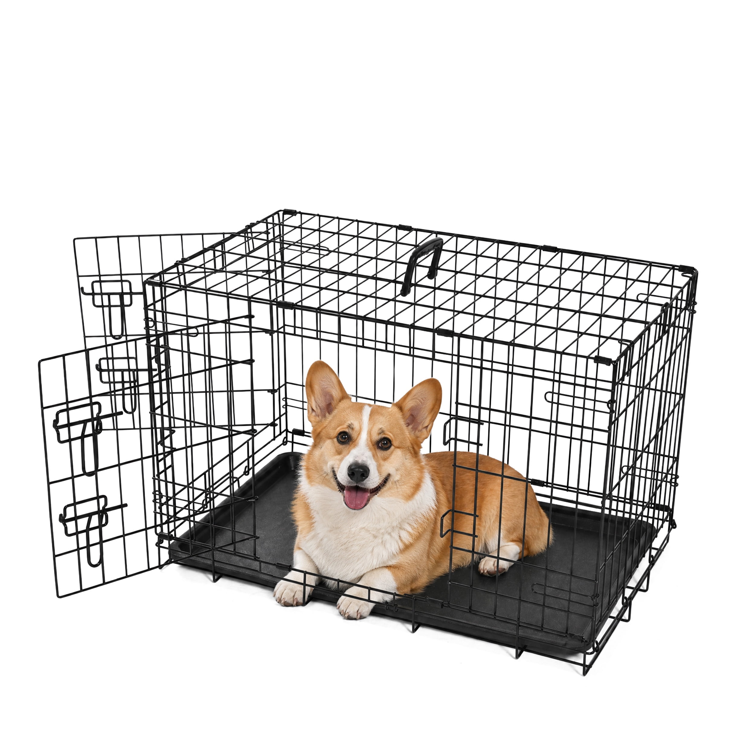 ABC Pet Folding Metal Dog Crate, Durable Double-Door Wire Pet Kennel with Leak-Proof Tray,36x22x24.4inch