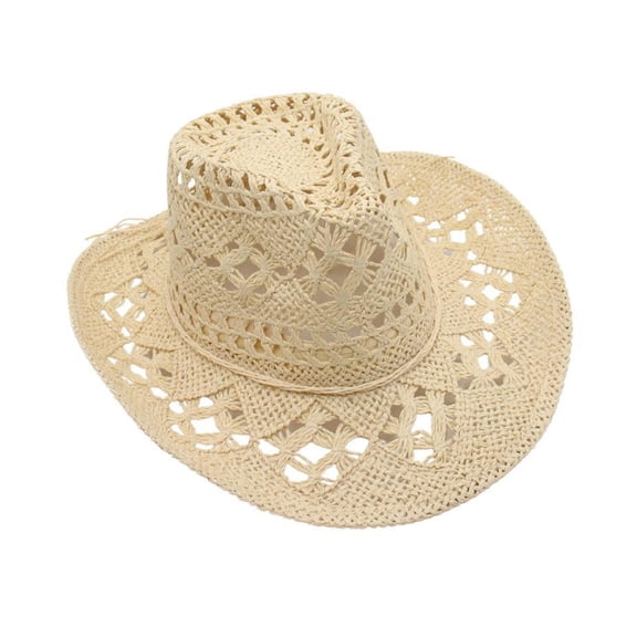 TELOLY 2026 New Cowboy Hat,Hand Woven Breathable Summer Straw Hat for Women,Hollowed Out Design,Lightweight and Comfortable Cowgirl Hat,Beige