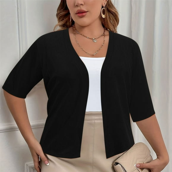 CFLVAEK Fall Cardigan Sweaters for Plus Size Women Casual Short Sleeve Open Front Shrugs Soft Solid Color Cropped Boleros Lightweight Cardigans Cover Ups