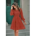 thumbnail image 6 of Women's 2023 Casual Long Sleeve Smocked Crew Neck Elastic Waist Flowy Tiered Mini Dress, 6 of 8