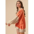 thumbnail image 3 of Women's Orange Stripe Color Block Loose Fit Collared Sweatshirt, 3 of 12