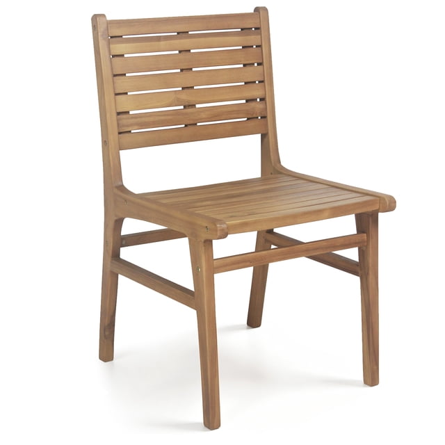 Gymax Teak Outdoor Dining Chair w/Slanted Back Slatted Seat Reinforced Crossbar