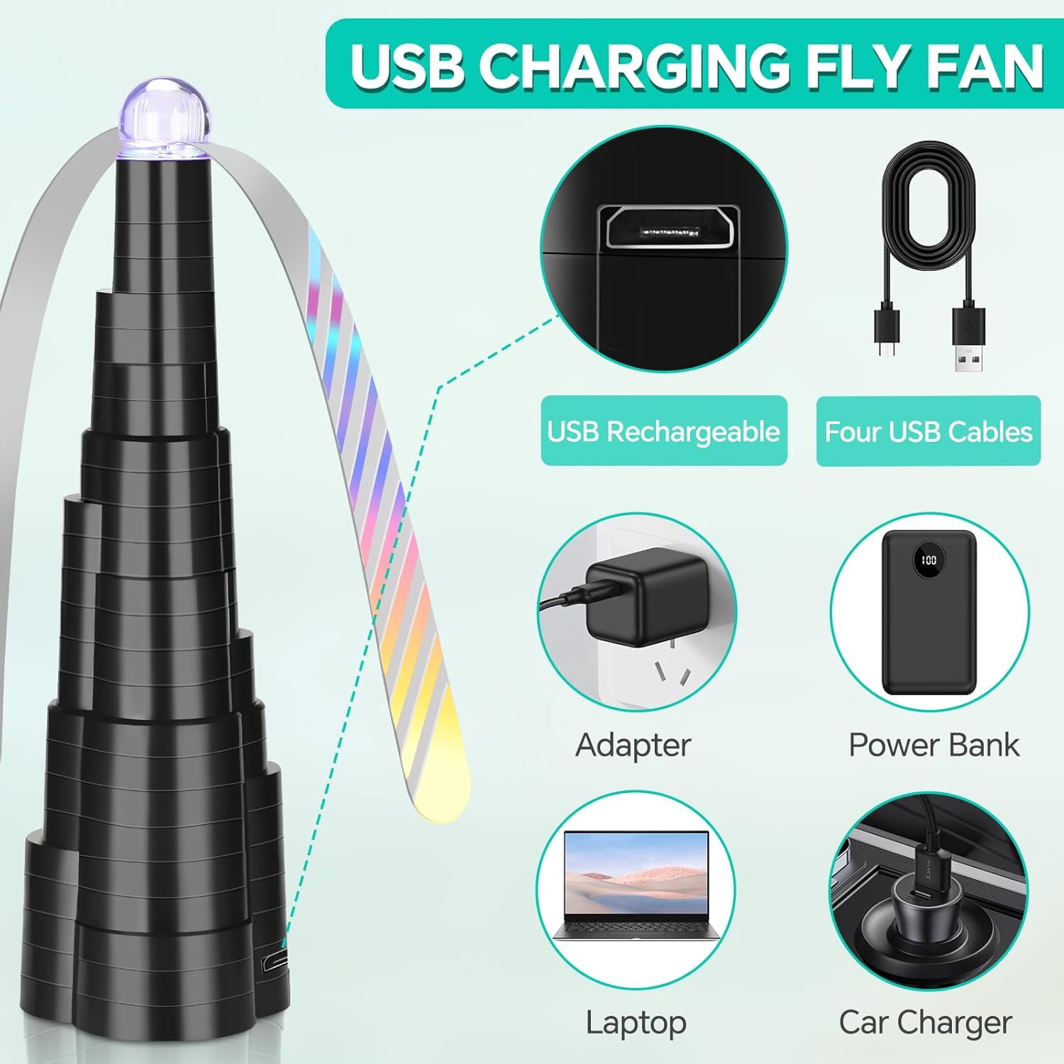 Fans for Tables, Fly Fan for Outdoor Table Keep Flies Away, Table Top Fly Fan Fly Spinner with Holographic Blades, for Picnic, Restaurant, Party, Home, BBQ-4 Pack