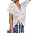 thumbnail image 3 of Summer Women's Crochet Beach Cover Up Lace-Up Drawstring Poncho Top Beachwear Swimsuit Bikini Dress-Up, 3 of 5