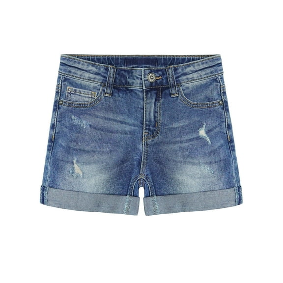 KIDSCOOL SPACE Big Girls Boys Jeans Shorts,Ripped Rolled Cuff Hem Cute Summer Denim Pants,Blue,9-10 Years