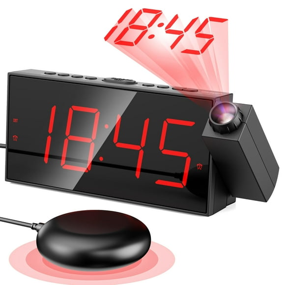 Reloj despertador de proyección Mesqool, fuerte y vibrante, con carga USB