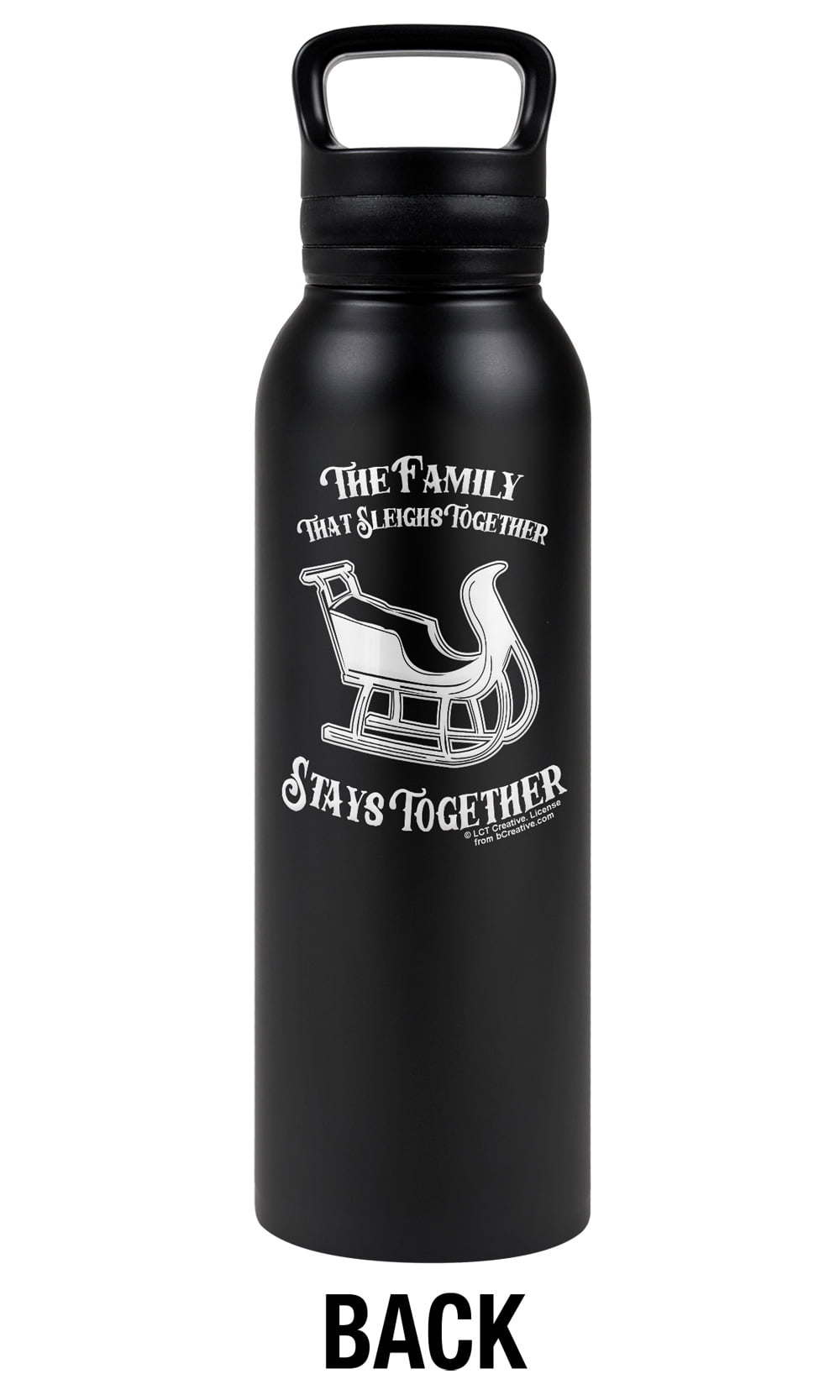 bCreative - LCT Creative Official The Family That Sleighs Together 24 oz Insulated Canteen Water Bottle, Leak Resistant, Vacuum Insulated Stainless Steel with Loop Cap, Black