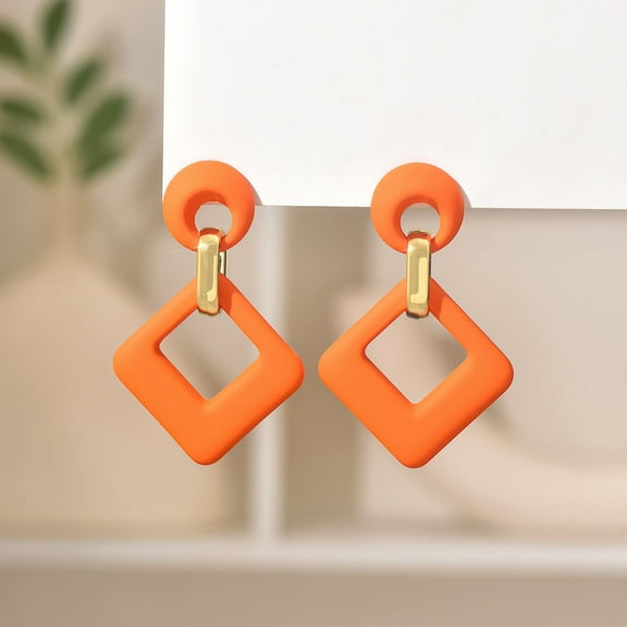 XmhyTop-A 2 Pairs Red Acrylic Geometric Dangle Earrings, Trendy Party Statement Earrings for Women Daily & Special Occasions,Orange