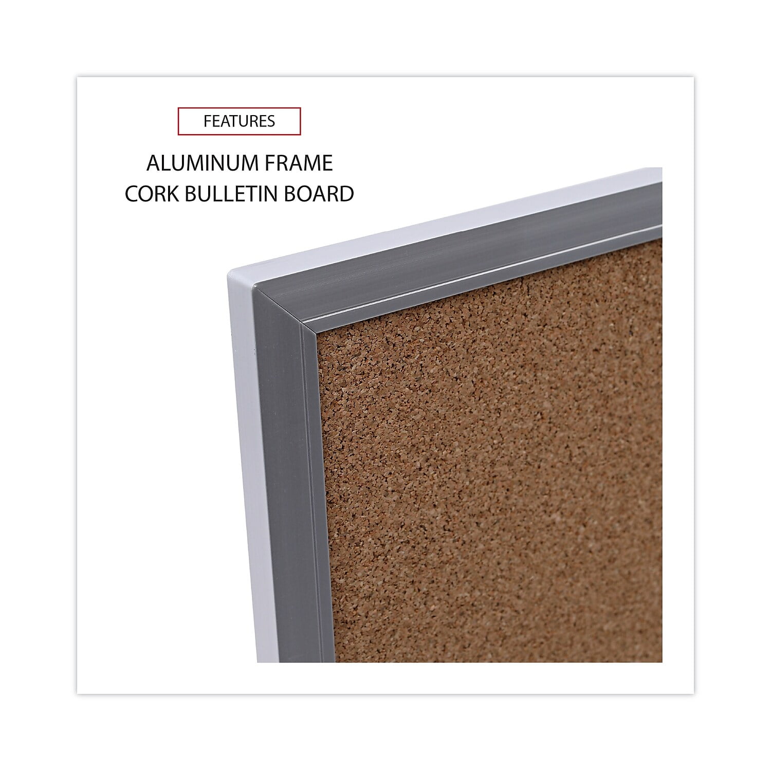 Universal Natural Cork Bulletin Board, 36" x 24", Satin-Finished Aluminum Frame
