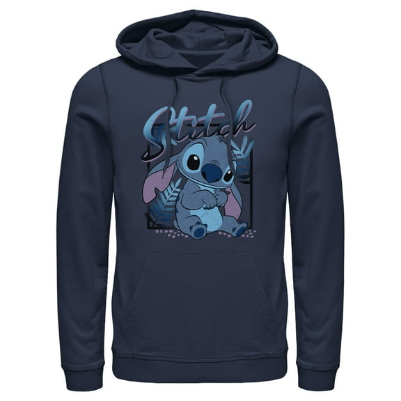 Men's Lilo & Stitch Distressed Poster Stitch Pull Over Hoodie Navy Blue Large
