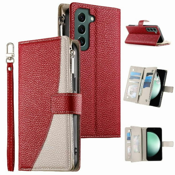 Funda cartera GANGXUN para Samsung Galaxy S22 Plus , cuero PU con tarjetero, cremallera, correa de mano, soporte y protección 653°