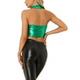 thumbnail image 3 of INSPIRE CHIC Holographic Crop Top for Women's Shimmering Shiny Party Halter Metallic Tops L Green, 3 of 5