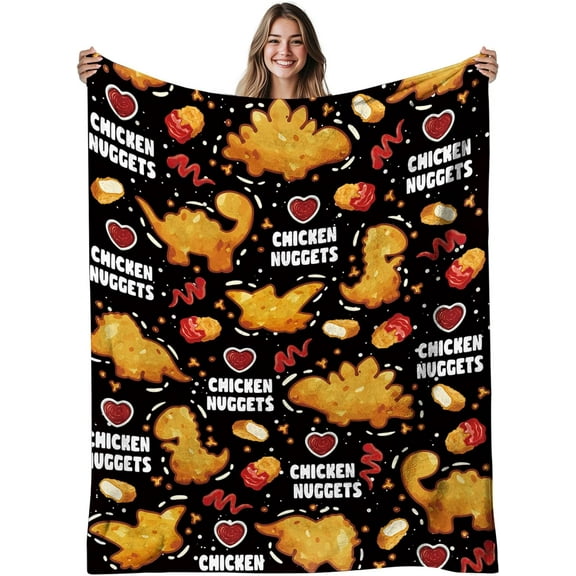 Chicken Nuggets Blanket, Funny Food Blanket for Users Adults, Cozy Chicken Nugget Themed Gift for men, Women, and Food Lovers, Soft Flannel Blanket Gifts for Chritsmas Thanksgiving 40x50in