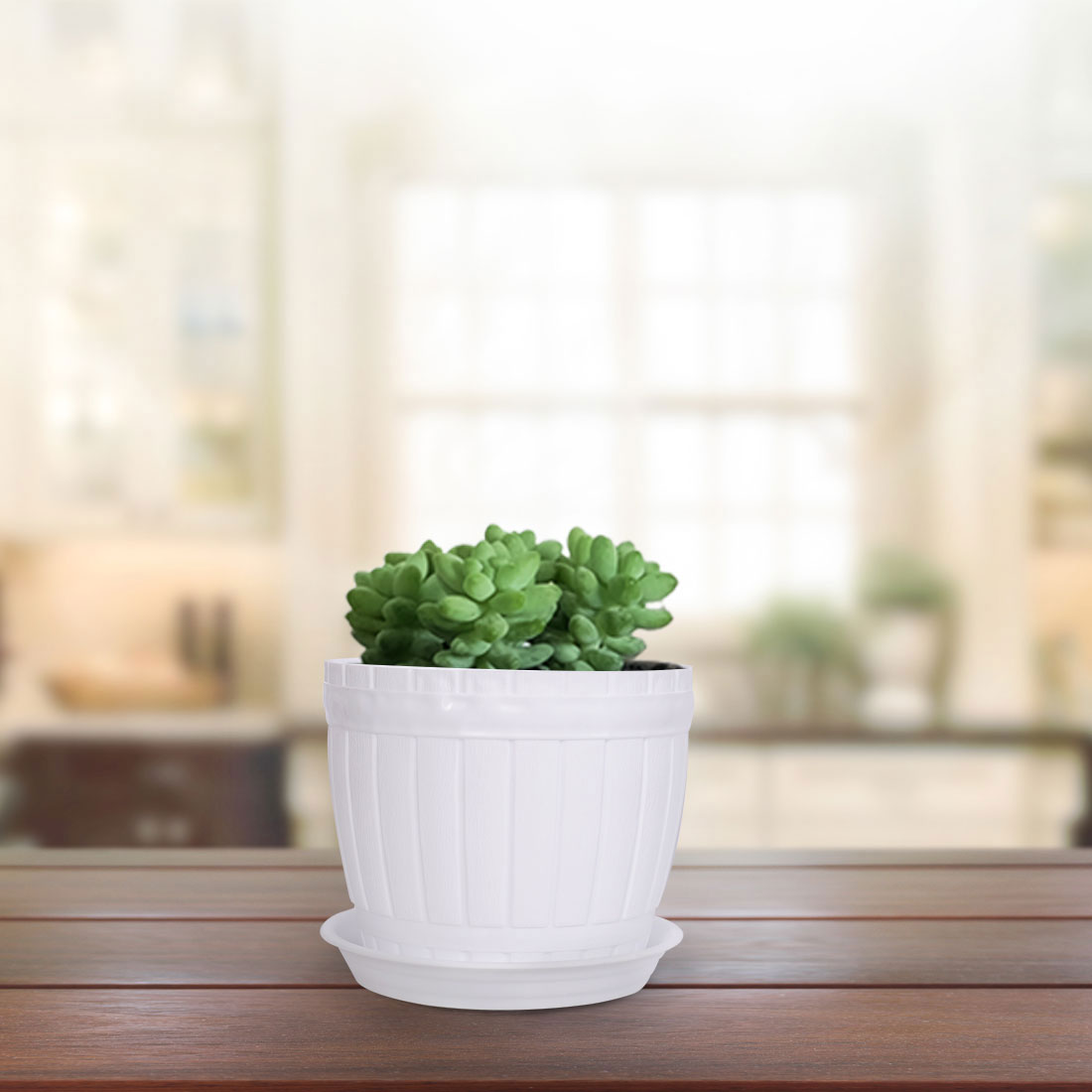 Unique Bargains Plastic Round White Plant Pot Holder, 4.3" x 3.7" x 3.3"