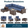 thumbnail image 6 of ELPOSUN Outdoor Sectional Furniture Set with Fire Pit Table, 7-Piece Brown Rattan Wicker Conversation Sofa Set for Porch Garden Backyard Balcony,Blue, 6 of 10