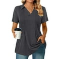 thumbnail image 2 of Womens Plus Size T Shirts Summer Fashion Work Polo Tunics Cute V Neck Short Sleeve Tops Dark Grey XL, 2 of 6