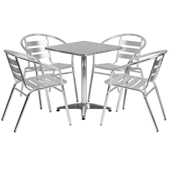 Flash Furniture Outdoor Patio Dining Set, Aluminum Table with 4 Chairs, Multiple Shapes and Sizes
