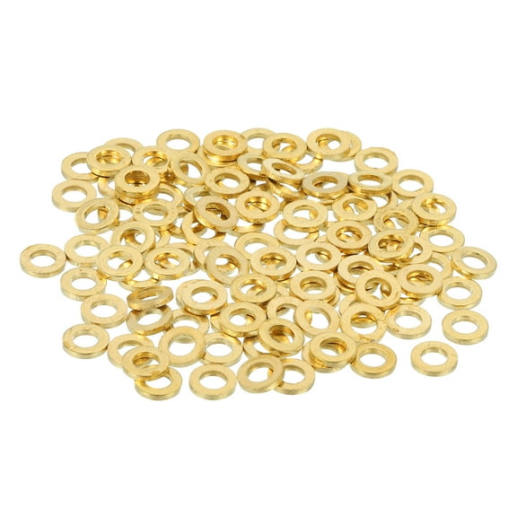 Uxcell Brass Flat Washer, 1/4" OD x 1/8" ID x 1mm Fenders Washers Assortment M3 Washer for Bolts,110 Pack