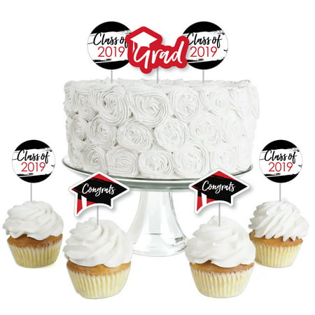 Red Grad - Best is Yet to Come - Dessert Cupcake Toppers - Red 2019 Graduation Party Clear Treat Picks - Set of