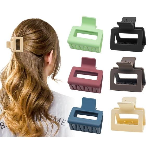 6 PCS Small Claw Clips, Square Matte Hair Claw Clips for Fine/Thin/Medium Thick Hair, 2 Inch Strong Hold Hair Clips Nonslip Rectangle Hair Claws for Women Girls