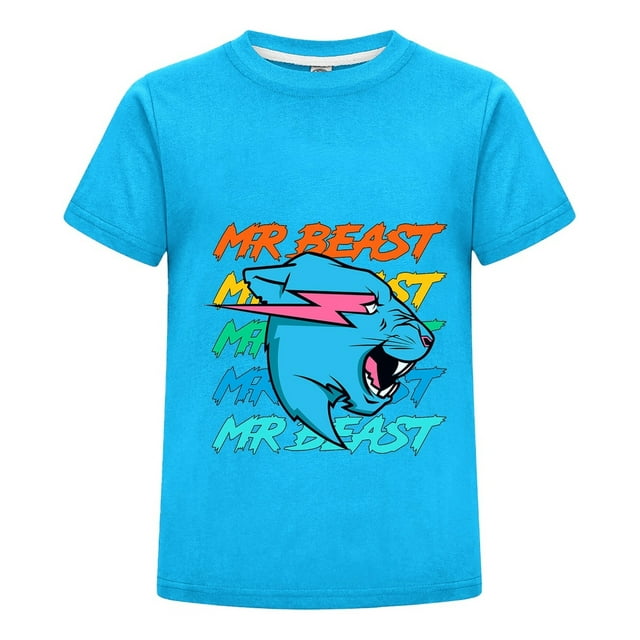 Ropa Infantil MrBeast Camiseta Niño Niña Verano Algodón Playera Casual Pantera Azul Moda Fan Regalo Estampado Juvenil Fresca