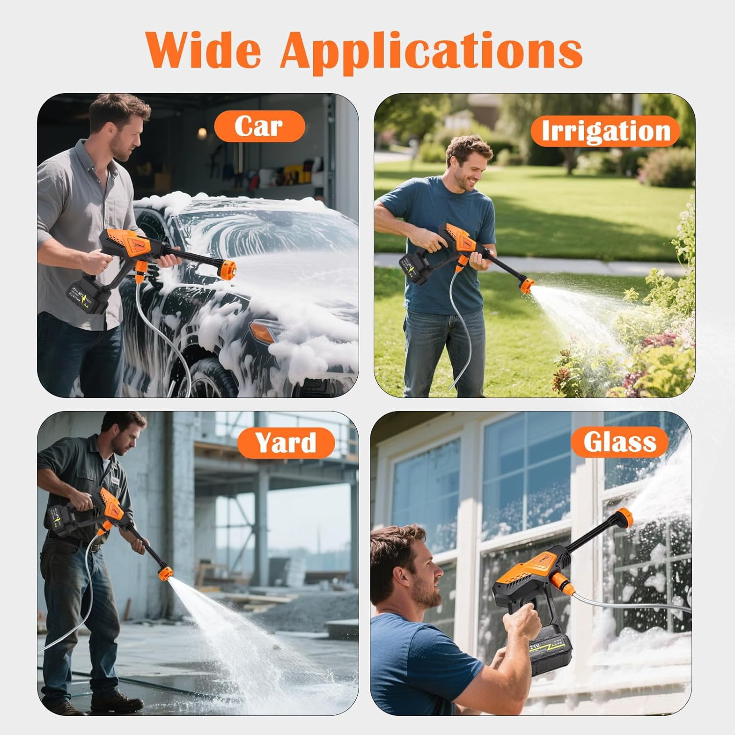 Cordless Washer, 6 in 1 Nozzle Portable Power Washer with 2 Batteries, 800PSI Cordless Power Washer with 5m Hose, Hard Carry Case for Car, Home & Garden